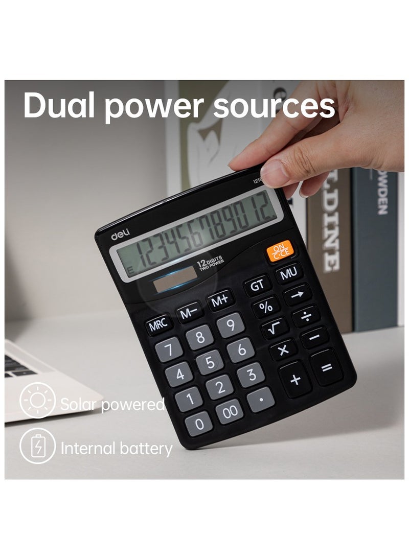 Deli Deli E1210 Plastic Calculator - 12 Digits - Black  - Image 2