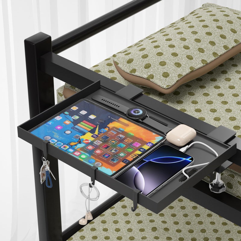 Edudif Foldable Bedside Shelf, Metal Clip-On Bed Tray Table for Bunk Bed & Dorm Beds, Dorm Room Essentials Organizer for College Students, Floating Tray, Space Saving Nightstand for Loft Beds (Black, Large) - Image 2