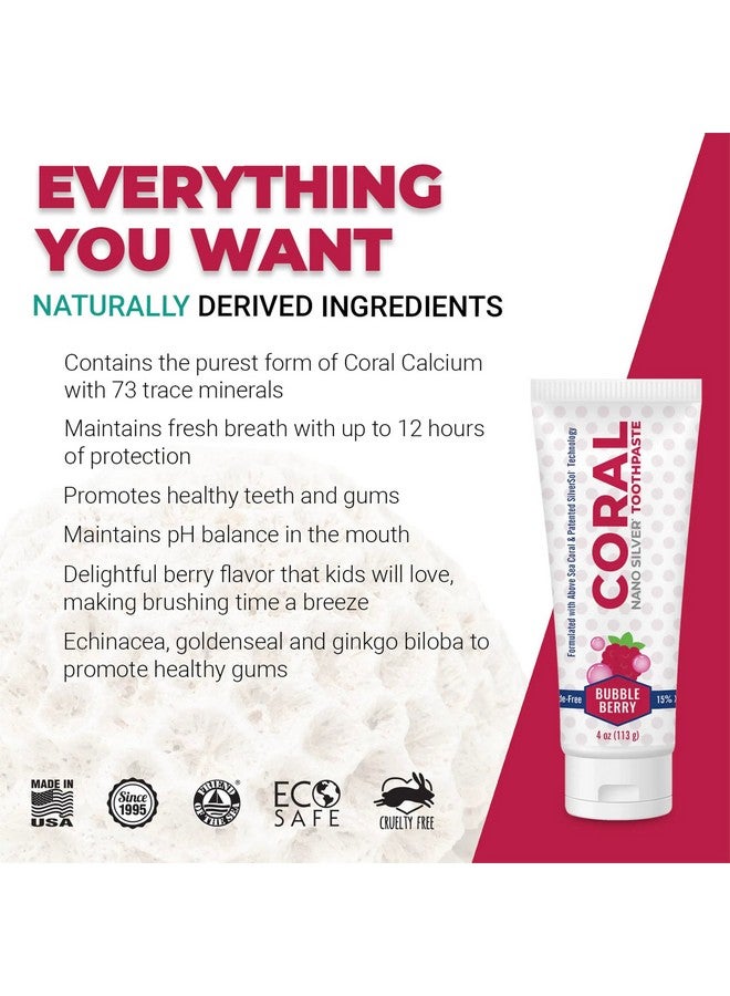 Coral White Coral Nano Silver Bubble Berry Kids Toothpaste, Natural Fluoride Free Teeth Whitening Toothpaste, Coral Calcium Nano Silver Infused SLS Free - 4 Ounces - Image 2