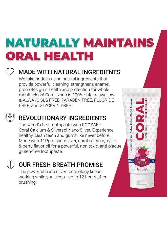 Coral White Coral Nano Silver Bubble Berry Kids Toothpaste, Natural Fluoride Free Teeth Whitening Toothpaste, Coral Calcium Nano Silver Infused SLS Free - 4 Ounces - Image 3