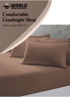 Eworld 3 Piece Luxury Dark Brown Striped Bed Sheet Set with 1 Flat Sheet and 2 Pillowcases for Hotel and Home Crafted from Ultra Soft and Breathable Cotton for Year-Round Comfort, (Single/Double)  - Image 5