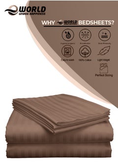 Eworld 3 Piece Luxury Dark Brown Striped Bed Sheet Set with 1 Flat Sheet and 2 Pillowcases for Hotel and Home Crafted from Ultra Soft and Breathable Cotton for Year-Round Comfort, (Single/Double)  - Image 4