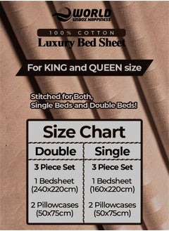 Eworld 3 Piece Luxury Dark Brown Striped Bed Sheet Set with 1 Flat Sheet and 2 Pillowcases for Hotel and Home Crafted from Ultra Soft and Breathable Cotton for Year-Round Comfort, (Single/Double)  - Image 2