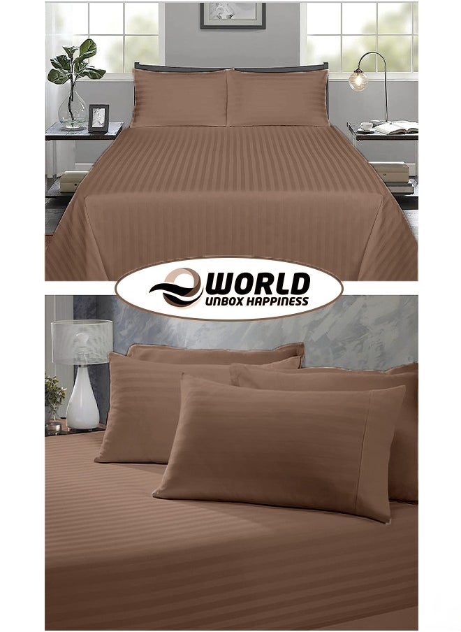 Eworld - 3 Piece Luxury Dark Brown Striped Bed Sheet Set with 1 Flat Sheet and 2 Pillowcases for Hotel and Home Crafted from Ultra Soft and Breathable Cotton for Year-Round Comfort, (Single/Double) - Image 1