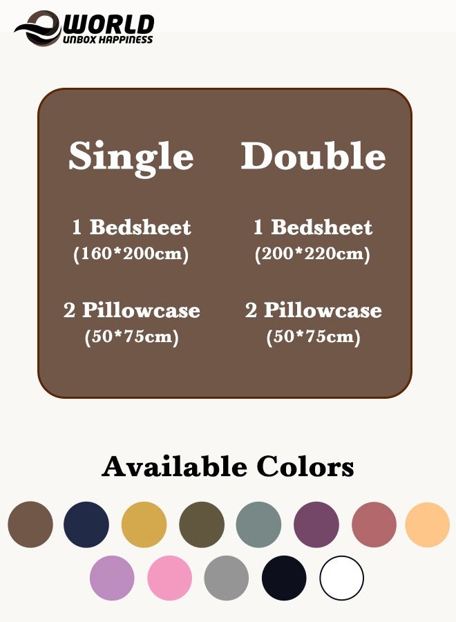 إي وورلد طقم ملايات فاخر مكون من 3 قطع بخطوط مخططة، يحتوي على شرشف مسطح وغطاءين للوسائد، مثالي للفنادق والمنازل. مصنوع من قماش مايكروفايبر فائق النعومة وقابل للتنفس، يوفر راحة مثالية طوال العام. (مقاس مفرد/مزدوج). - Image 2