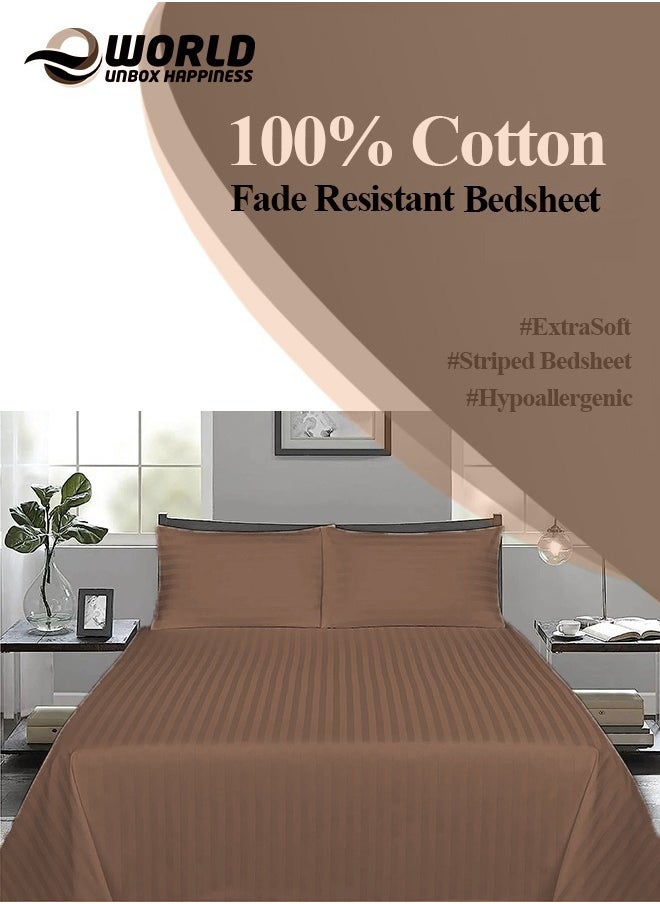 Eworld - 3 Piece Luxury Dark Brown Striped Bed Sheet Set with 1 Flat Sheet and 2 Pillowcases for Hotel and Home Crafted from Ultra Soft and Breathable Cotton for Year-Round Comfort, (Single/Double) - Image 1
