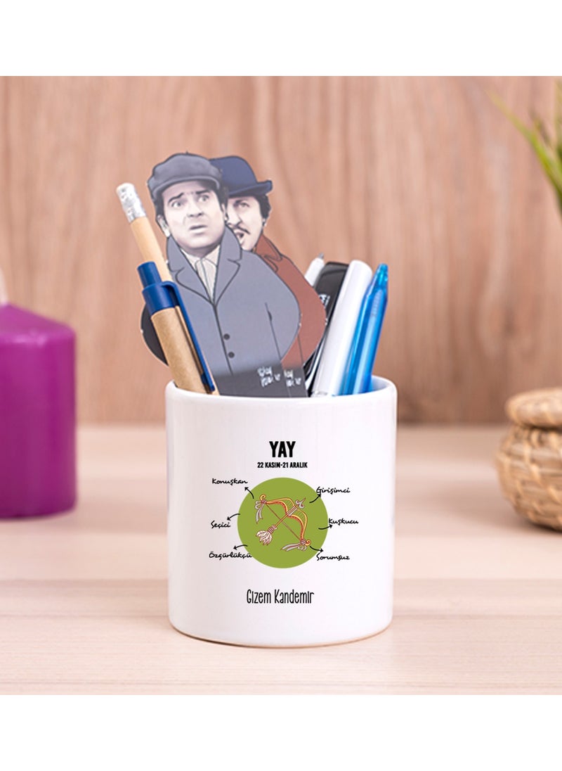 Hediye Dükkanı Gift Shop Personalized Sagittarius Gift Ceramic Pen Holder 