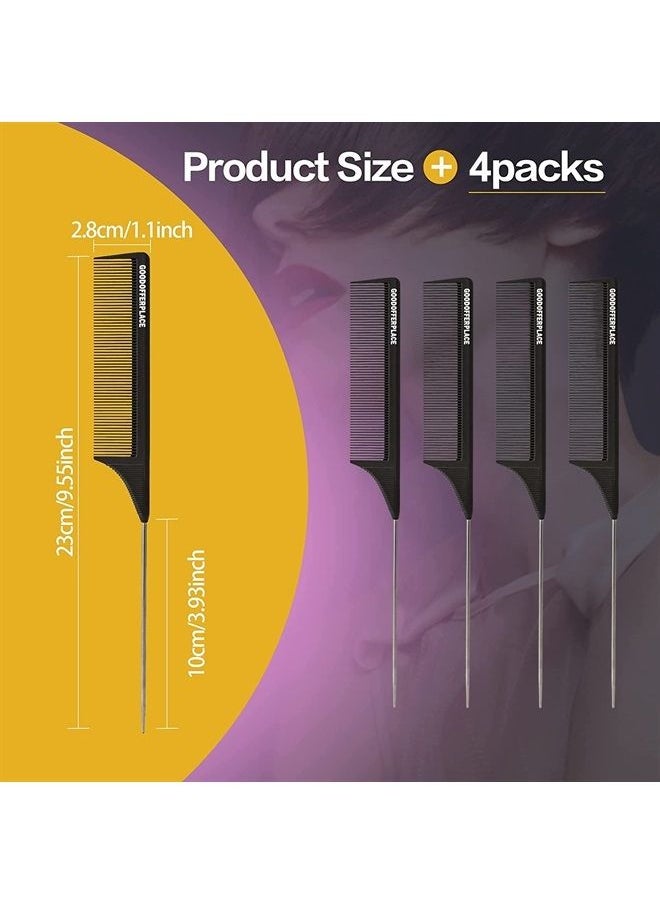 Goodofferplace - 4PCS Hair Rat Tail Combs Carbon Parting Rattail Combs Teasing Fine Tooth Comb Metal Hair Pick Detangling Combs Set for Women,Girls for Curly,Braiding,Styling Hair(Black) - Image 1