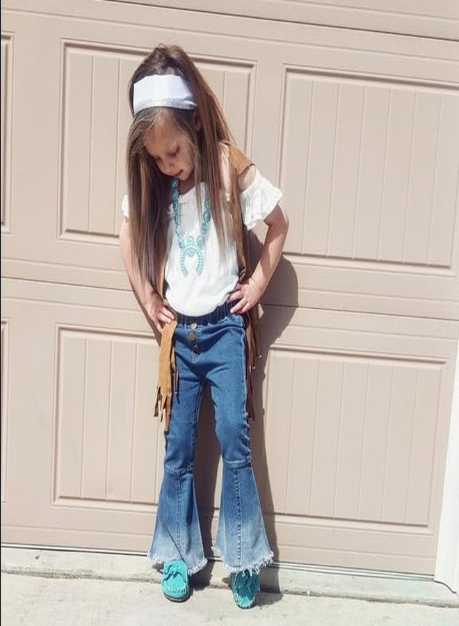 Tiuredx Toddler Baby Girl Flared Jeans Ripped Trousers Bell-Bottom Denim Pants Kids Vintage Jeans Child Flared Pants Dark Blue - Image 2