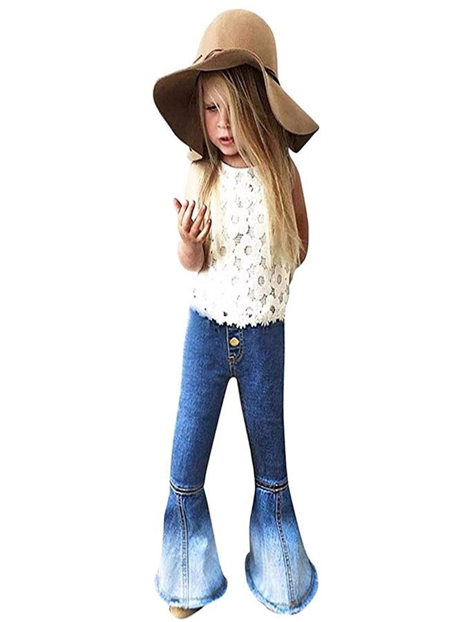 Tiuredx Toddler Baby Girl Flared Jeans Ripped Trousers Bell-Bottom Denim Pants Kids Vintage Jeans Child Flared Pants Dark Blue - Image 1