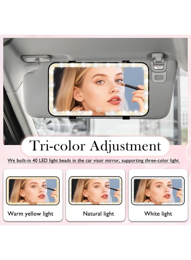 YGDMD Car Vanity Mirror with Lights & Rechargeable Design,Touchable LED Mirrors for Car Vanity with 3-color Light Adjustment Design,40 LED Beads Mirror for Cars Visor (Black) - Image 4