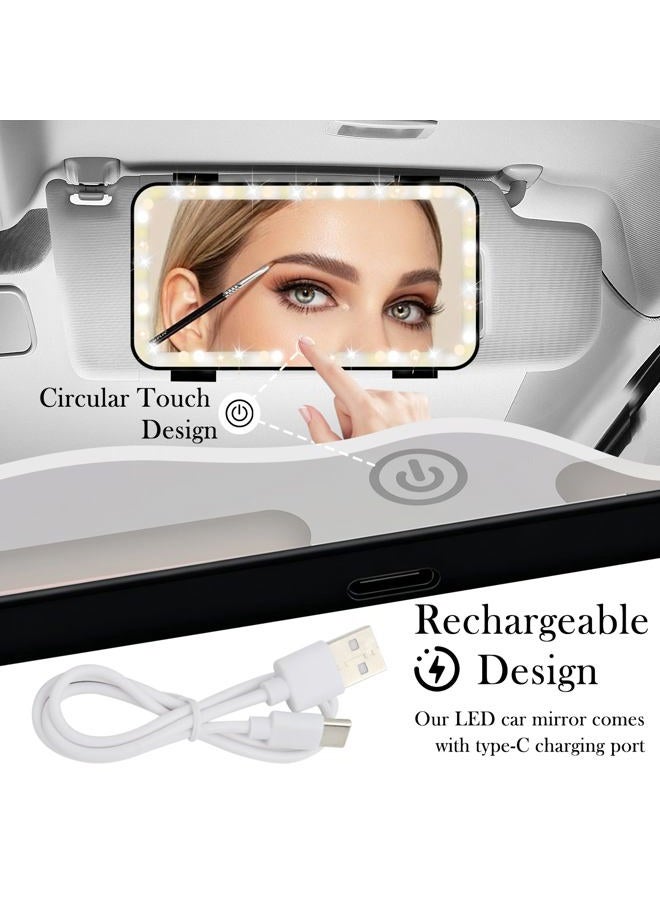 YGDMD Car Vanity Mirror with Lights & Rechargeable Design,Touchable LED Mirrors for Car Vanity with 3-color Light Adjustment Design,40 LED Beads Mirror for Cars Visor (Black) - Image 3
