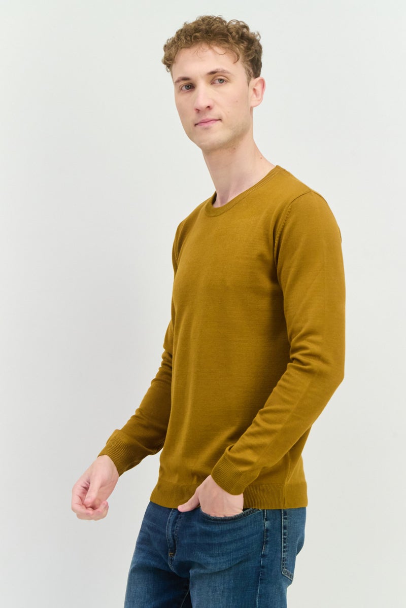 Sorbino Men Crew Neck Long Sleeves Knitted Sweater, Dark Tan  - Image 2