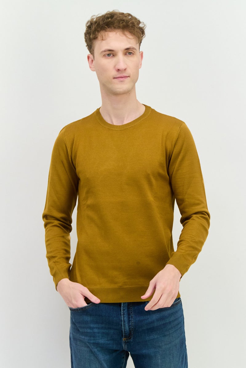 Sorbino Men Crew Neck Long Sleeves Knitted Sweater, Dark Tan  - Image 1