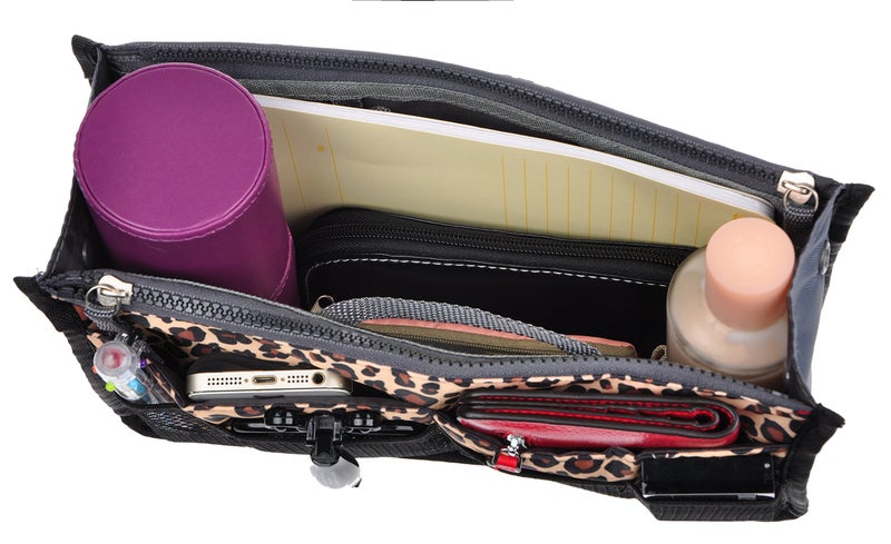 Vercord Purse Organizer Insert for Handbags Bag Organizers Inside Tote Pocketbook Women Nurse Nylon 13 Pockets Leopard Large - Image 5