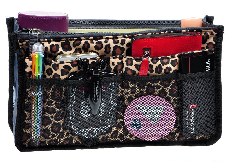 Vercord Purse Organizer Insert for Handbags Bag Organizers Inside Tote Pocketbook Women Nurse Nylon 13 Pockets Leopard Large - Image 2