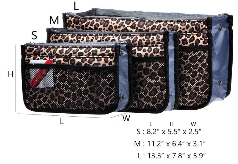 Vercord Purse Organizer Insert for Handbags Bag Organizers Inside Tote Pocketbook Women Nurse Nylon 13 Pockets Leopard Large - Image 3