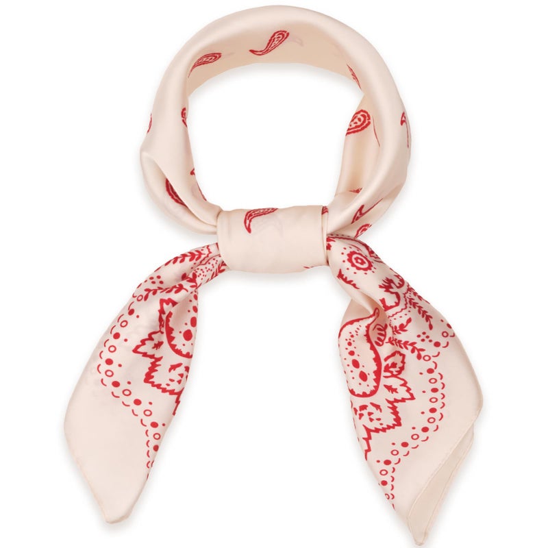 Wuliim 27.5â€ Beige Cream Satin Scarf with Red Houndstooth Prints - Super Soft & Lightweight Silky Head Bandanas, Versatile Fashion Scarf for Women Hair Wrap Handbags