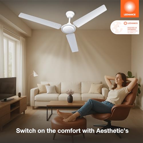 LEDVANCE Windy Ceiling Fan 1200mm | 400 RPM Speed | Low Power Consumption | Higher Air Delivery | BEE Star Rated | Heavy Motor | Suitable for Room, Schools & Offices | 2 Year Warranty - White - Image 3