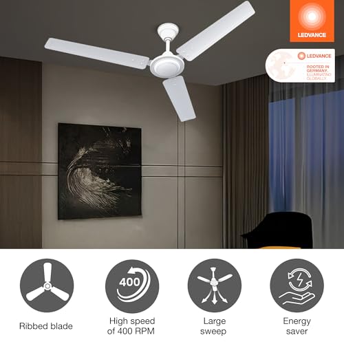 LEDVANCE Windy Ceiling Fan 1200mm | 400 RPM Speed | Low Power Consumption | Higher Air Delivery | BEE Star Rated | Heavy Motor | Suitable for Room, Schools & Offices | 2 Year Warranty - White - Image 4