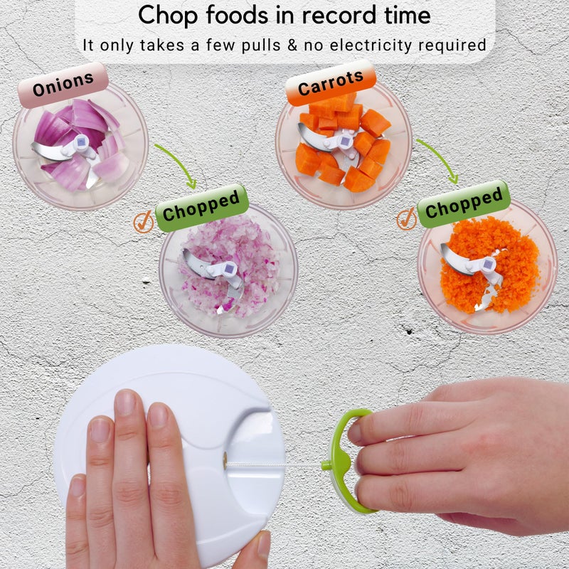 Brieftons Manual Food Chopper, Compact & Powerful Hand Pull Chopper Blender to Chop Onion, Garlic, Vegetables, Fruits, Herbs for Salsa, Salad, Pesto, Hummus, Coleslaw, Puree, Indian Cooking - Image 3