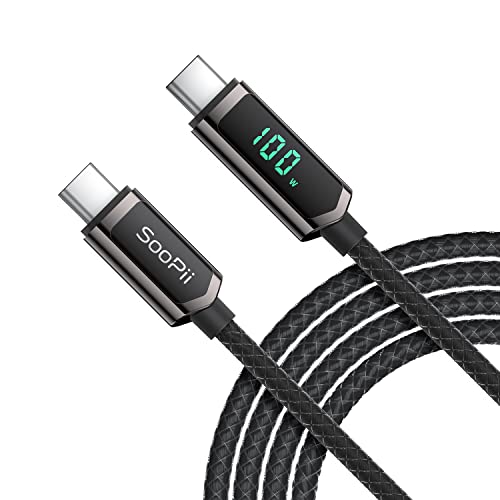 SOOPII 100W USB C to USB C Cable 4FT Nylon Braided TypeC Cable PD Fast Charging Cable with LED Display for lPhone 1515 Pro15 Plus15 Pro Max MacBook Pro Samsung Galaxy S22S10 Pixel LG - Image 1