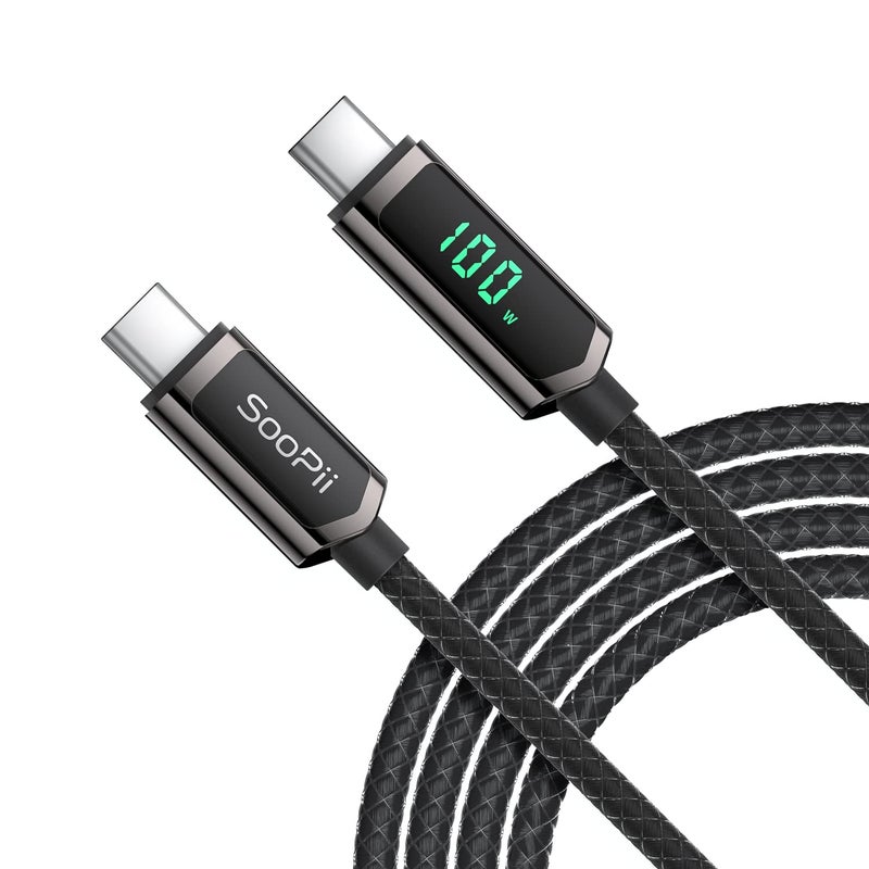 SOOPII 100W USB C to USB C Cable 4FT Nylon Braided TypeC Cable PD Fast Charging Cable with LED Display for lPhone 1515 Pro15 Plus15 Pro Max MacBook Pro Samsung Galaxy S22S10 Pixel LG - Image 2