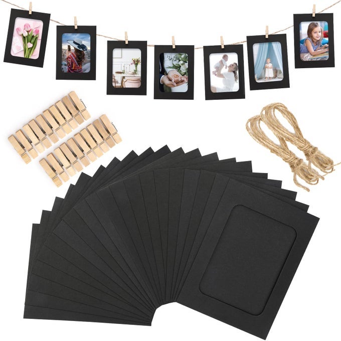20PCS PAPER PHOTO FRAMES 4X6 INCH BLACK PAPER PICTURE FRAMES HANGING PHOTO DISPLAY BANNER DIY CLIP PHOTO DISPLAY HOLDERS FOR HOME OFFICE WEDDING AND PARTY DECOR
