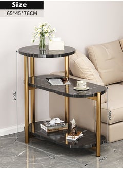 ZCM-HAPPY Three Layer Stone Pattern Side Table, High Grade Small Coffee Table for Living Room and Sofa, Elegant Storage Rack and Display Stand  - Image 2