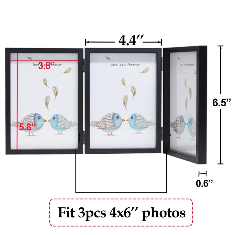 TOFOREVO 4x6 3 Picture Frame Triple Wooden Hinged Photo Frame Definition Glass Stand Vertically on Desktop or Tabletop Black - Image 5