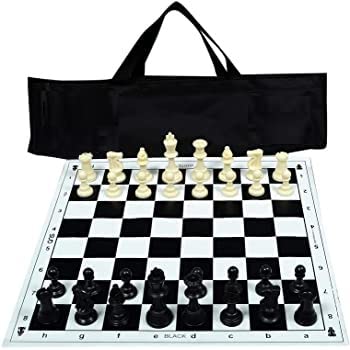 Tima Best Value Tournament Chess Set 17"x 17" Staunton Chess Pieces and Roll-Up Vinyl Chess Board, Plastic Filled Pieces & Bag (Black) - Image 5
