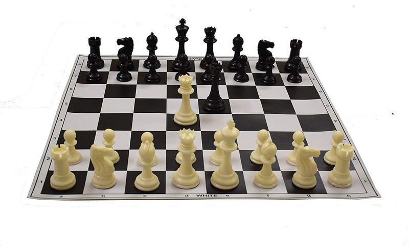 Tima Best Value Tournament Chess Set 17"x 17" Staunton Chess Pieces and Roll-Up Vinyl Chess Board, Plastic Filled Pieces & Bag (Black) - Image 1