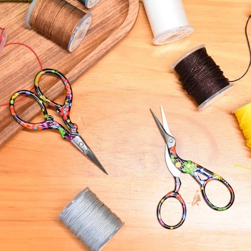 AQUEENLY Embroidery Scissors Vintage 2 Pcs Stainless Steel Stork Scissors Small Sewing Scissor Sharp 3.6 Inches Crochet Scissor for artwork, Threading, Needlework, Black Flower Style - Image 3