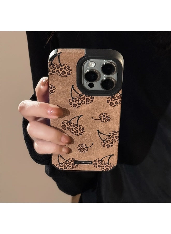 NIBEMINENT Leopard Printed Cherries Protective TPU Case Cover For iPhone 15, Black