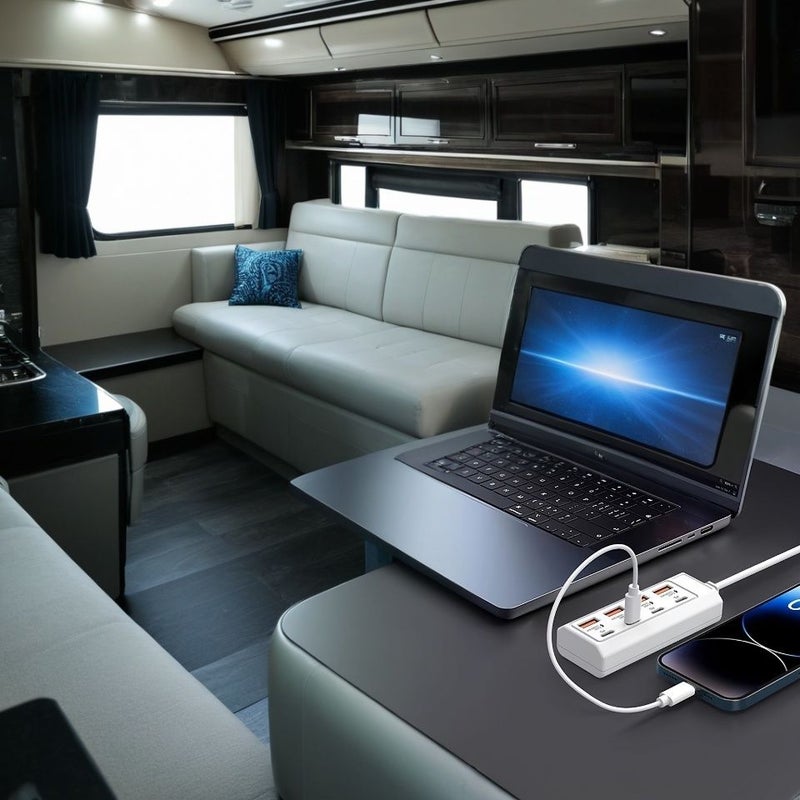 White 25W RV Fast Charging Station 8 Port USB Hub with 4 USB A and 4 Type C PD - Image 4