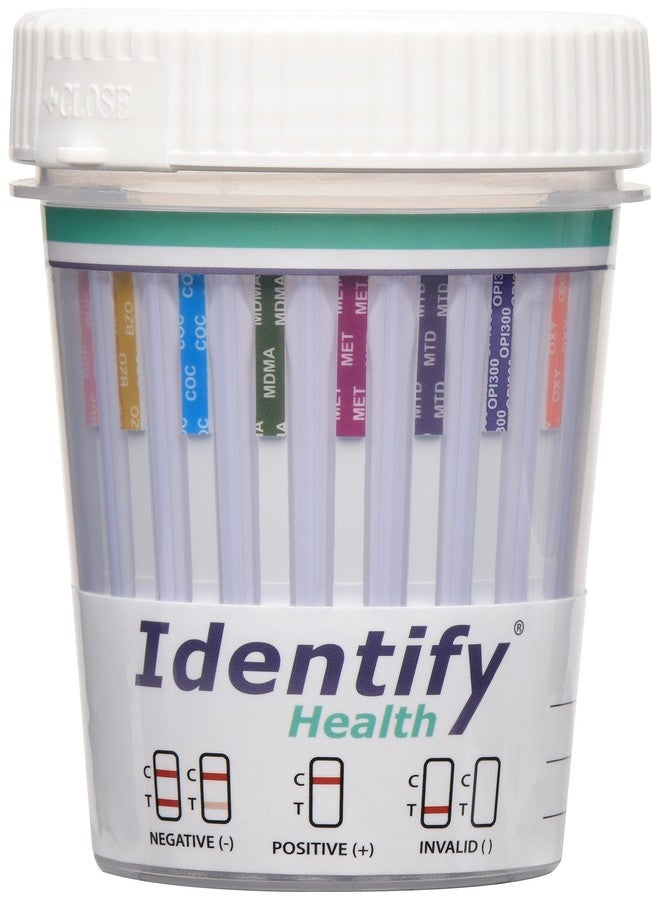 أكواب اختبار المخدرات في البول من Identify Health، 12 نوعًا، مع اختبار PCP - عبوة من 25 كوبًا - Image 1