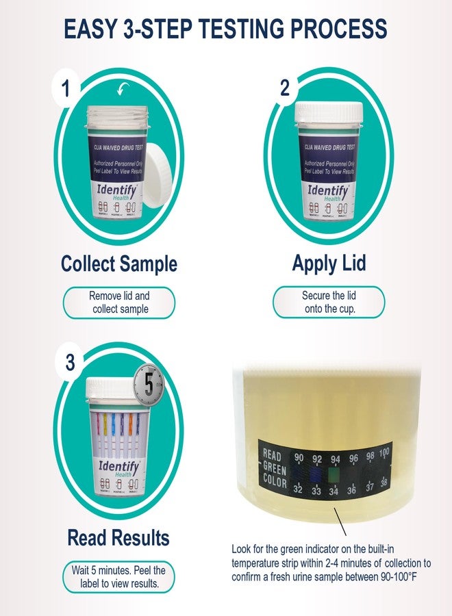 أكواب اختبار المخدرات في البول من Identify Health، 12 نوعًا، مع اختبار PCP - عبوة من 25 كوبًا - Image 3