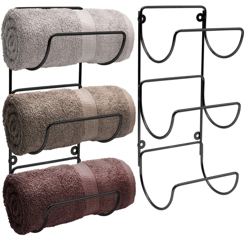 Sorbus Towel Holder for Bathroom Wall  6 Level Wall Mounted Towel Rack Shelves for Rolled Bath Towels Washcloths Linens  Black Hanging Towel Racks for Bathroom Spa Salon Towel Storage Organizer
