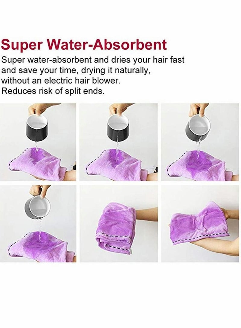 2 Pack Microfiber Hair Towel Wrap, Quick Dry Hair Hat Anti-frizz Fasten Head Turban with Button, Super Absorbent Soft Quick Dry Hair Turban for Long Thick and Curly Hair (10 x 26inch, Purple and Red) - Image 5