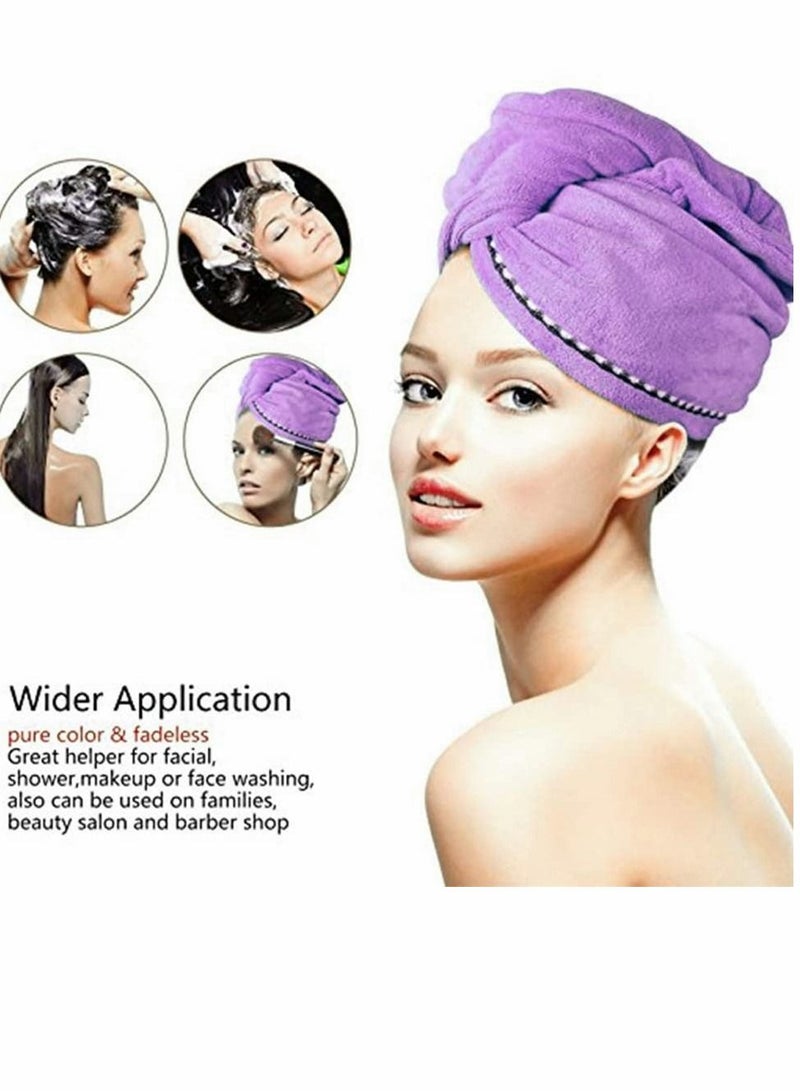 2 Pack Microfiber Hair Towel Wrap, Quick Dry Hair Hat Anti-frizz Fasten Head Turban with Button, Super Absorbent Soft Quick Dry Hair Turban for Long Thick and Curly Hair (10 x 26inch, Purple and Red) - Image 2