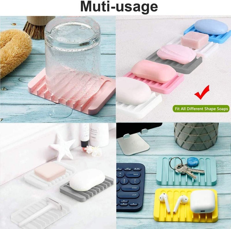 Baskety Self Draining Drying Mat Silicone Soap Dish Holder Tray (11.5 x 8.5 x 1.5 cm, Multicolour) - Pack of 3 - Image 3