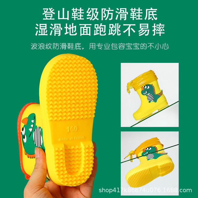 Cartoon Children'S Rain Boots Girls Cute Boys Non-Slip Toddler Fleece-Lined Outdoor Waterproof Rain Boots Student Water Shoes Baby - Image 4