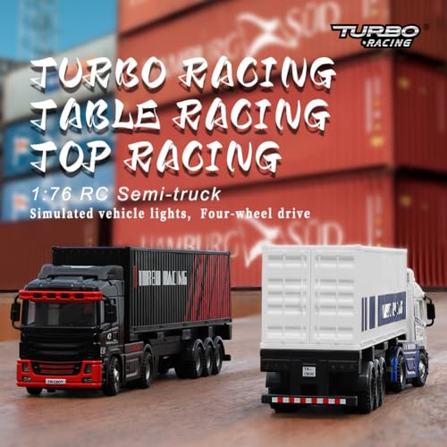 FLYCOLOR Turbo Racing 1:76 C50 RTR Tractor Remote Control Truck Four-Wheel Drive Simulated Headlights 10CH Minicar Model(White-Blue) - Image 2