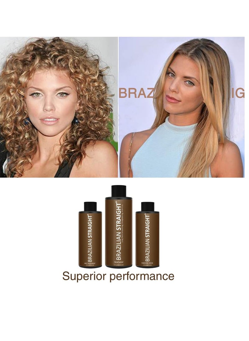 Brazilian Real BRAZILIAN STRAIGHT Keratin Blowout Complex Hair Treatment Kit Organic Natural Results Straighten Smooth Any Hair Type Color Condition Keratina Brasilera Tratamiento (3 Pc Non-Formaldehyde)  - Image 2