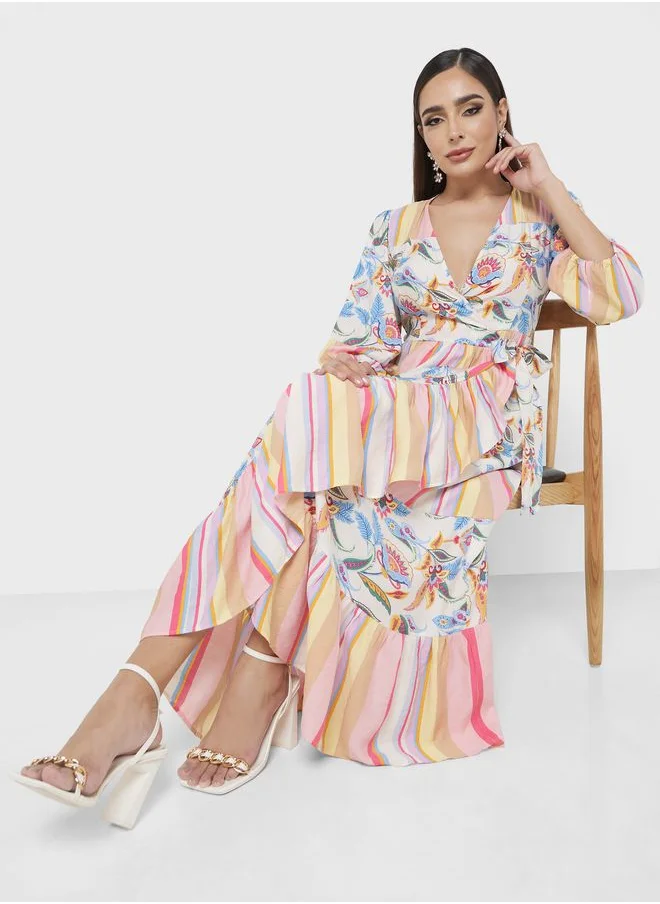 YAS Printed Ruffle Detail Dress