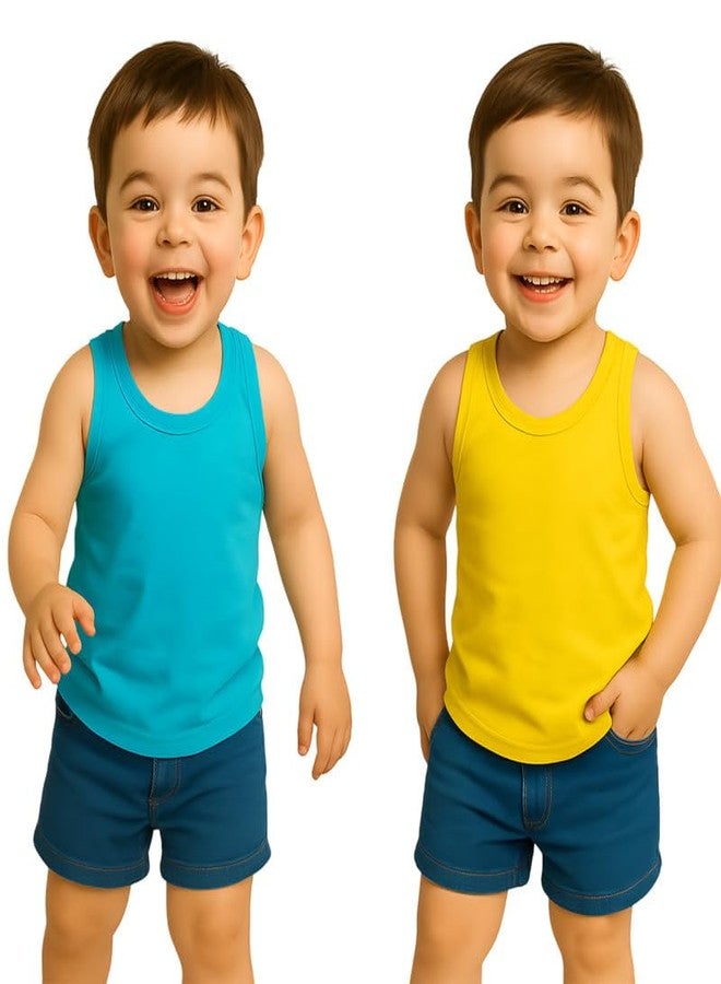 Cortica® Colorful Printed Vest Baniyan Cotton Inner wear for Baby Boys,Baby Girls,Boy's,Girl's,kids & Infant Sleeveless Undershirts baniyaan Sando ganji Tank-Tops soft Comfortable Multicolor Pack of 2 - Image 1