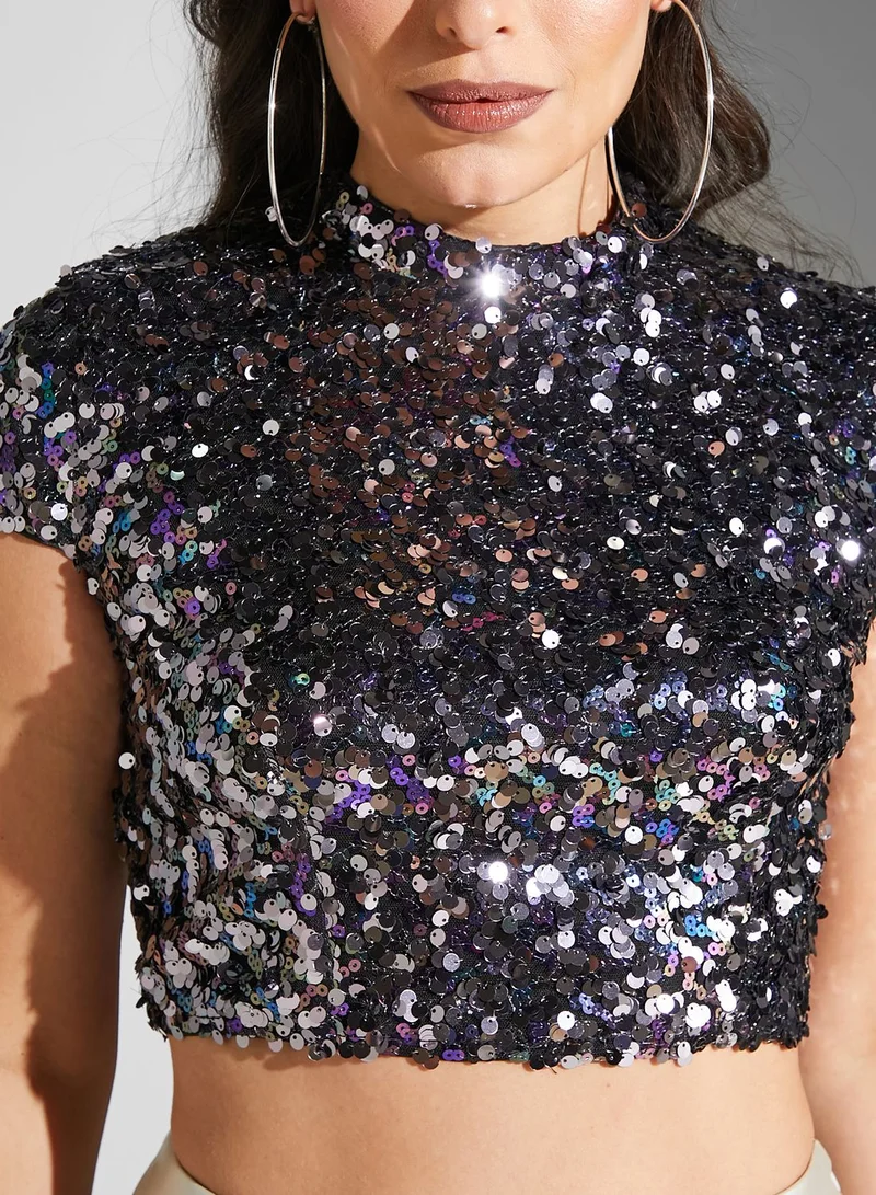 Ella Limited Edition Cap Sleeved Shimmer Crop Top