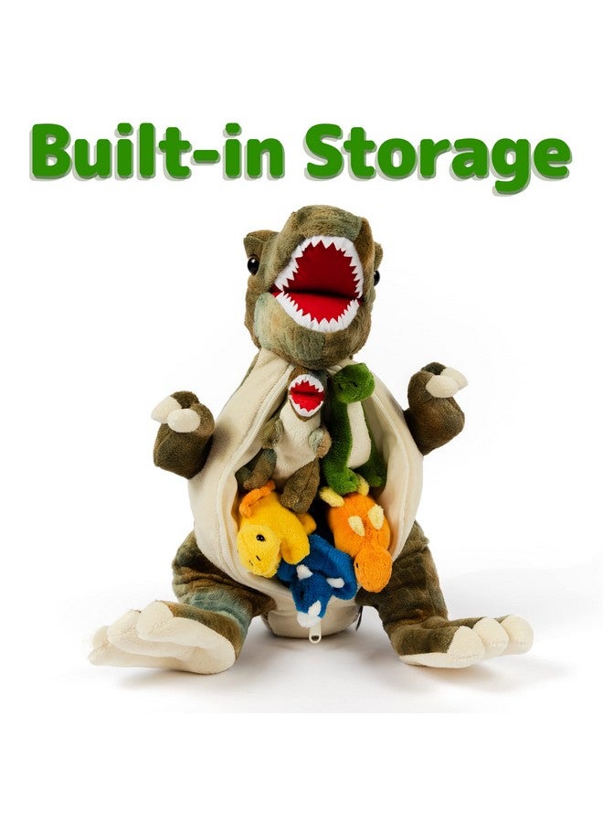 Prextex 15" T-Rex Dinosaur Stuffed Animal Set W/ 4 Plush Dinosaur Toys Inside, Large Zippered Pouch For Boys & Girls, Colorful Dinosaur Plushies For Kids 3-5  - Image 3