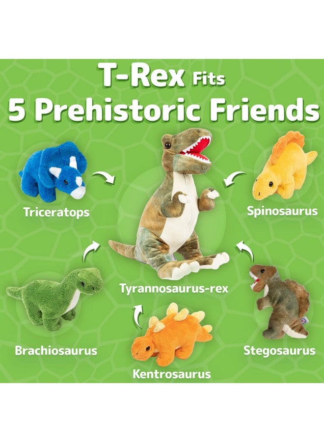 Prextex 15" T-Rex Dinosaur Stuffed Animal Set W/ 4 Plush Dinosaur Toys Inside, Large Zippered Pouch For Boys & Girls, Colorful Dinosaur Plushies For Kids 3-5  - Image 2
