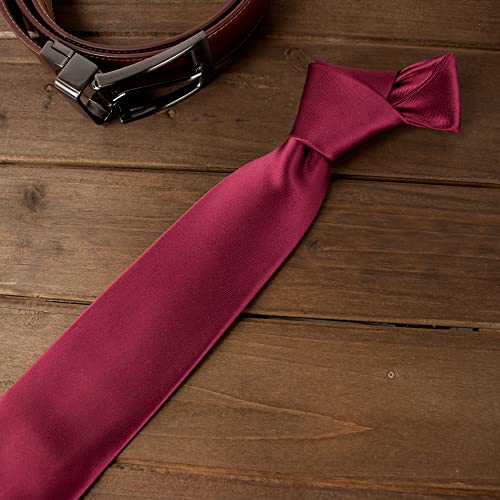 Spring Notion Men's Solid Color Satin Microfiber Tie, Regular Burgundy - Image 3